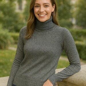 Calvin Klein Metallic Turtleneck Sweater Gray Size M